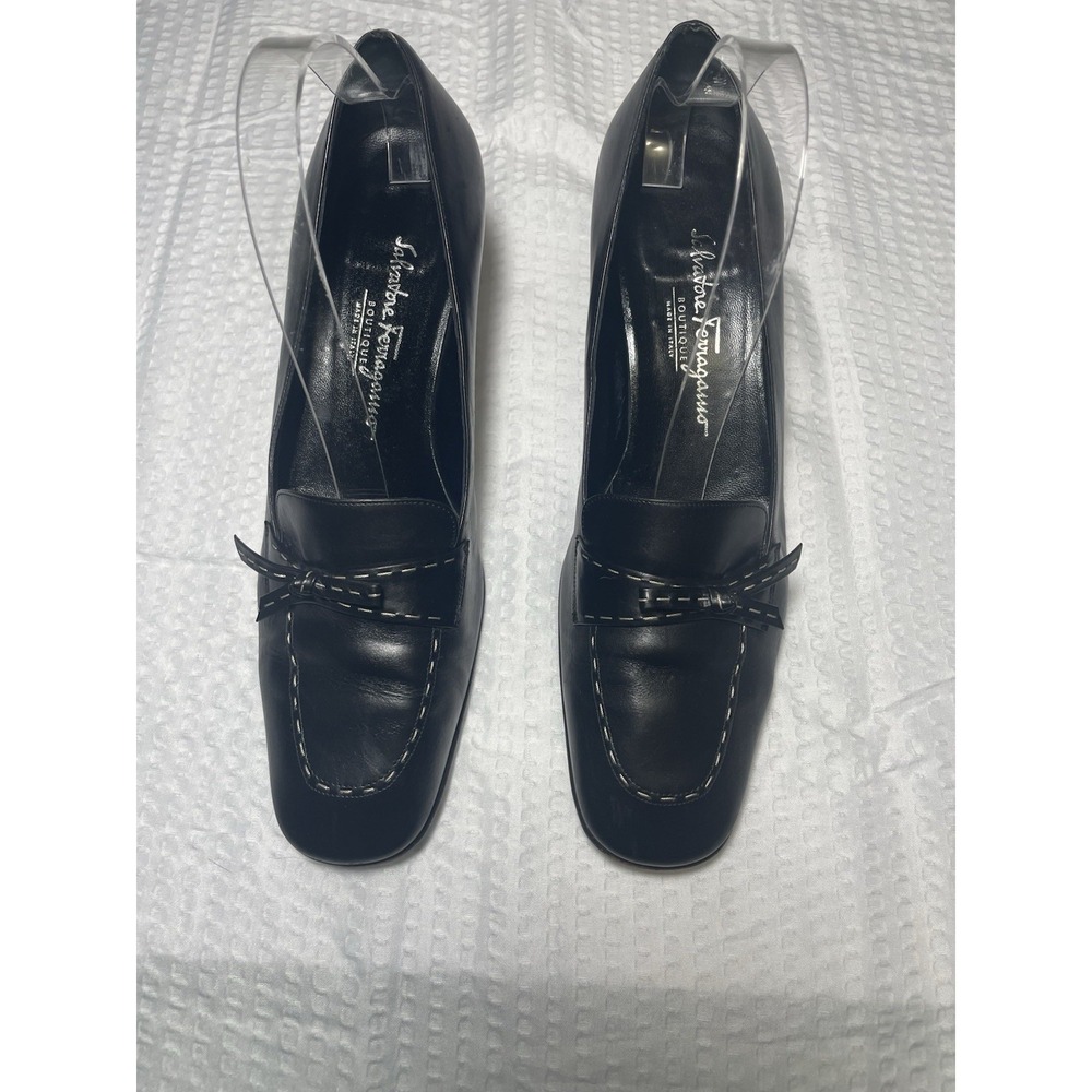 Salvatore Ferragamo Boutique Leather Square Heel Bow DR52328 Women's 8C Italy